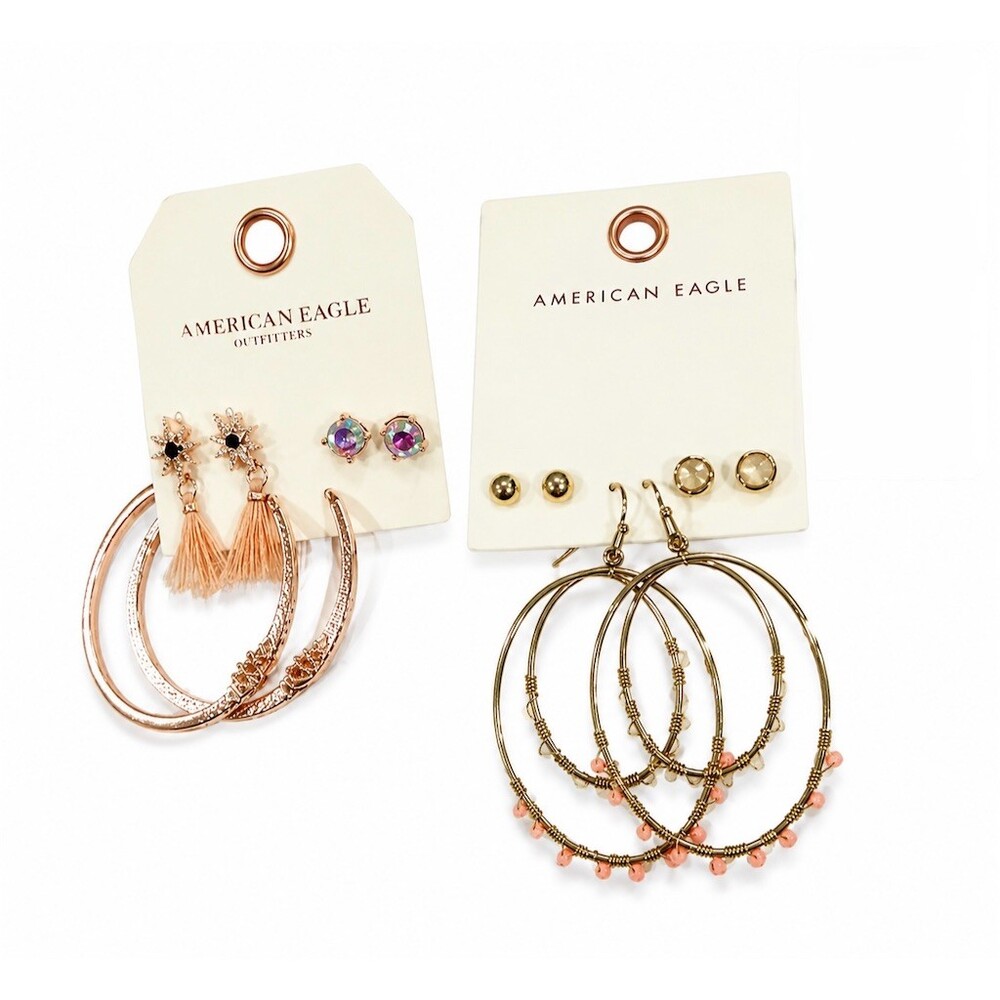 2 pack American Eagle Outfitters Earrings Lot 6 Pairs Hoops Studs Dangle Gold